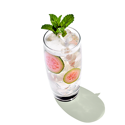 A glass of light & ripe guava lime sparkler